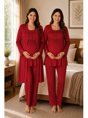 Effortt 2401V Vişne Lohusa Pijama Takım Sabahlık